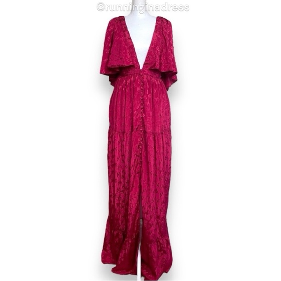 NWT Free People Cha Cha Maxi Dress In Red Cape Sleeve Empire Waist Size Medium - Picture 5 of 16